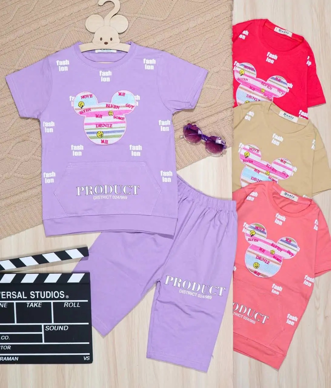 👫تیشرت و شلوارک میکی گلدوزی جیب دار👫
