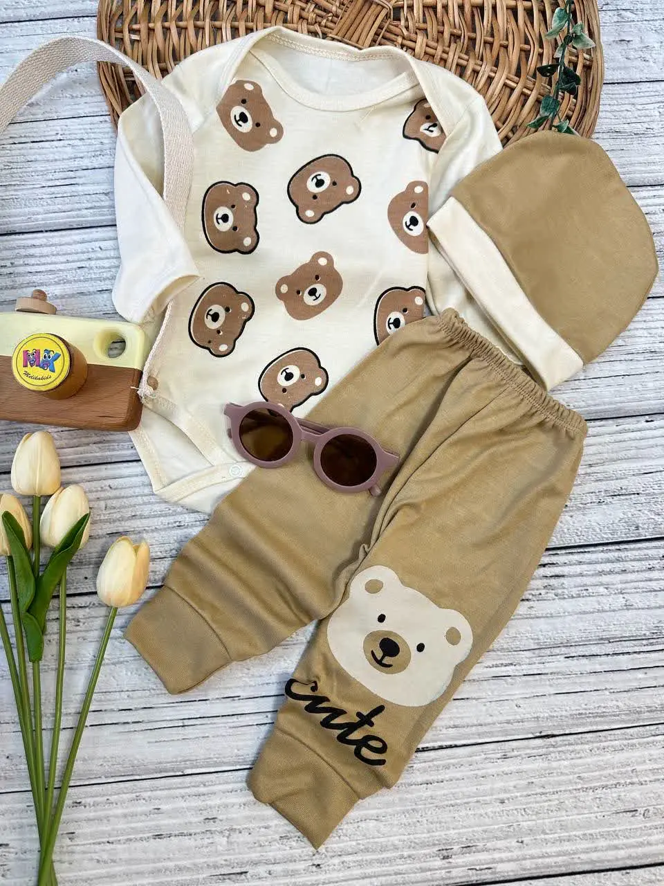 سه تکه تدی کیوت ریز تمام چاپ نوزادی و کودک کد ۱۱۷۲۱۲ 
