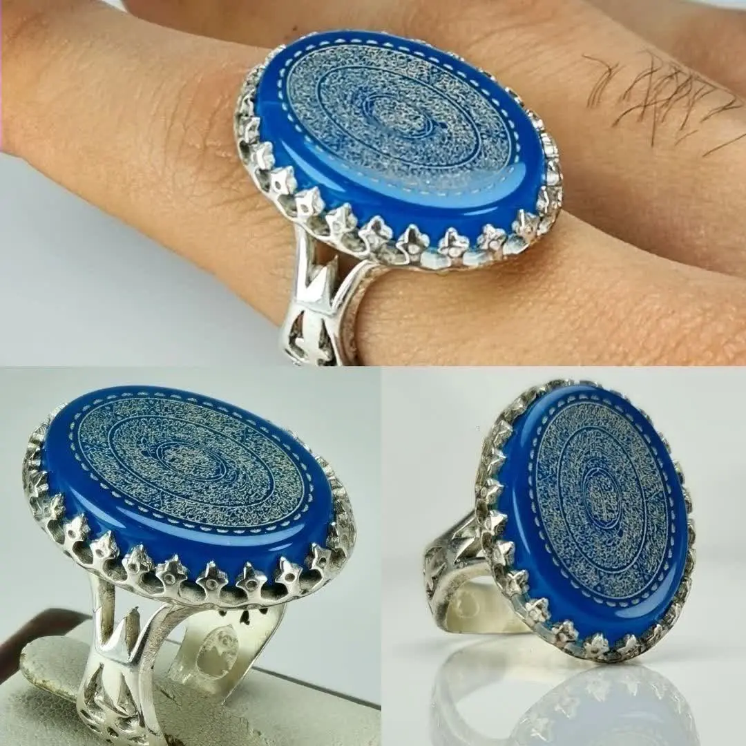 💎انگشتر عقیق آبی خطی
