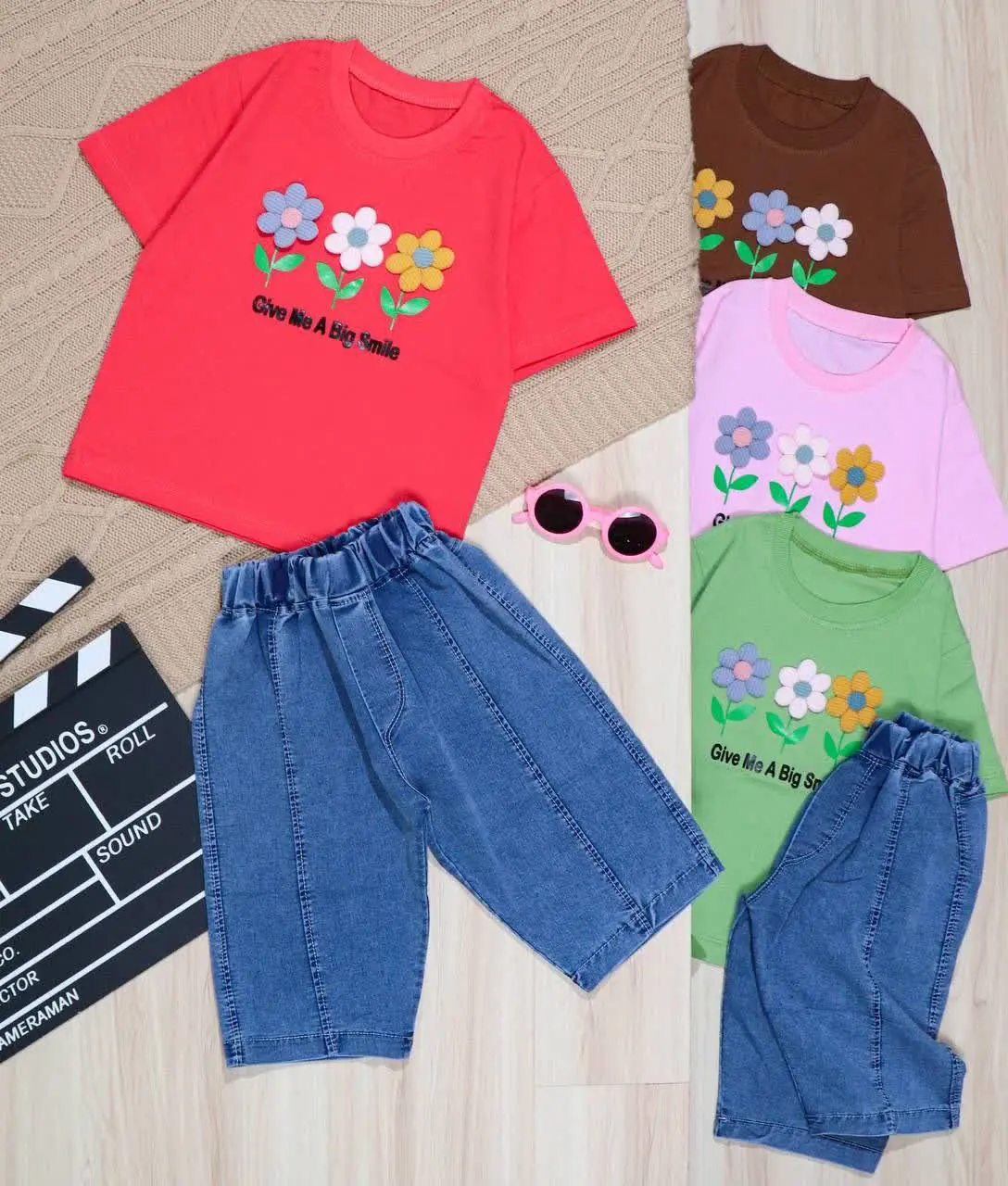 👫تیشرت و شلوارک دخترانه ۳گل👫
