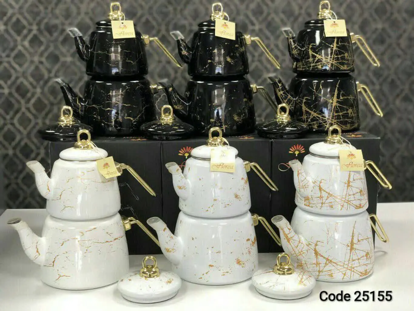 ✅کتری و قوری لعابی طرح ماربل
