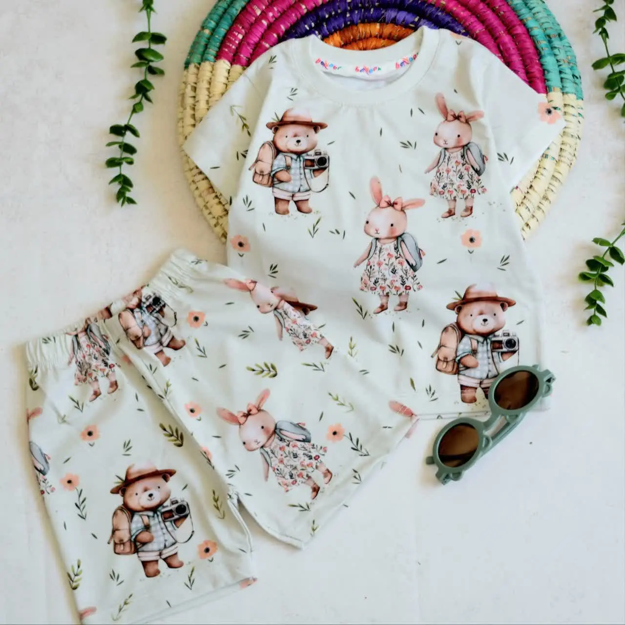 تیشرت شورت تمام چاپ خرگوش و خرس
