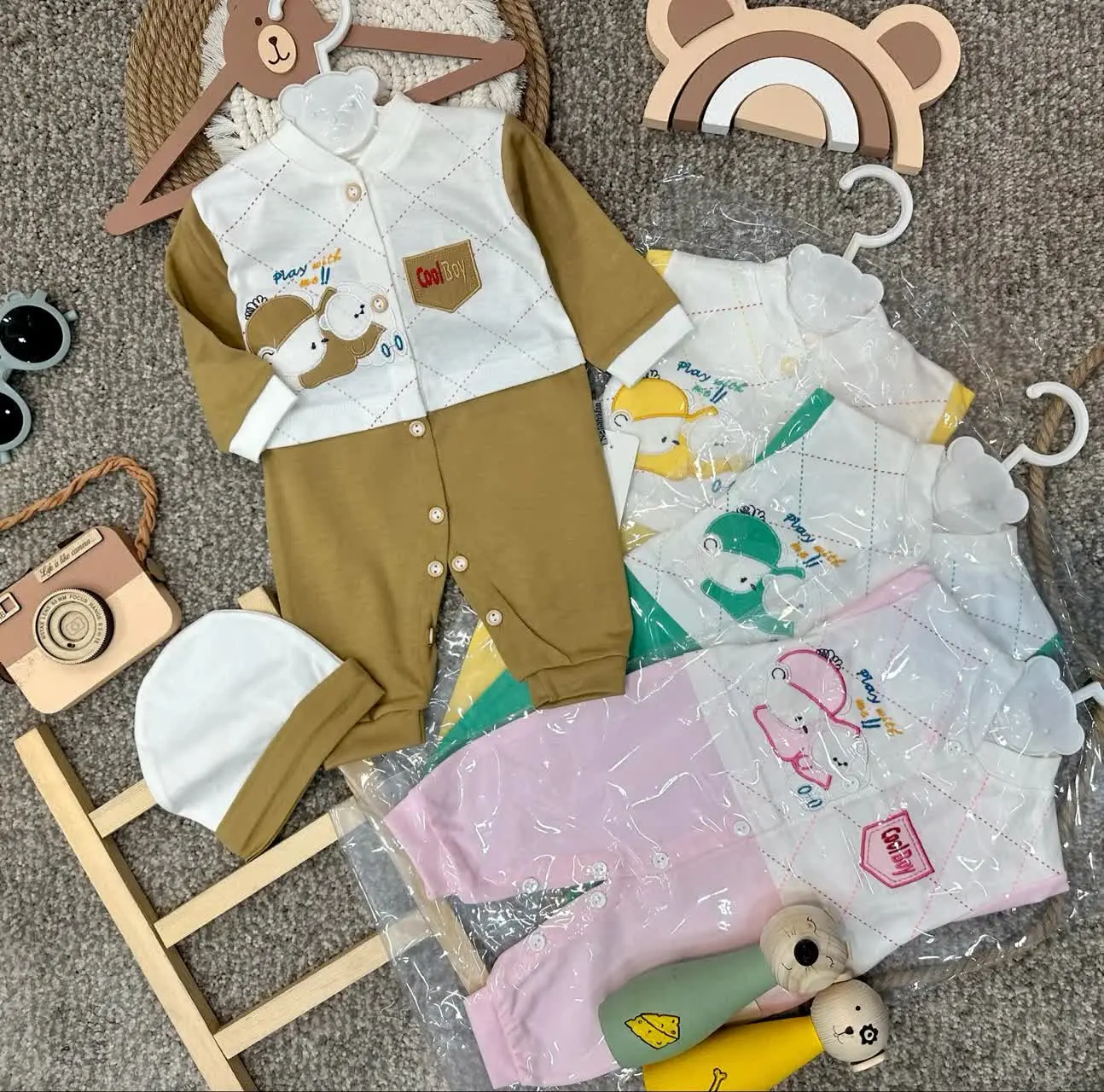 👫سرهمی نوزادی گلدوزی خرس✅
