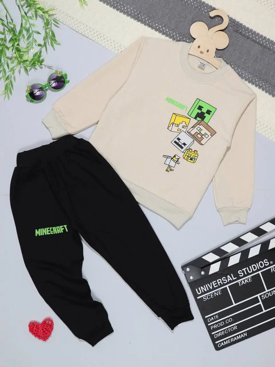 👭بلوز و شلوار پسرانه کرم تک...