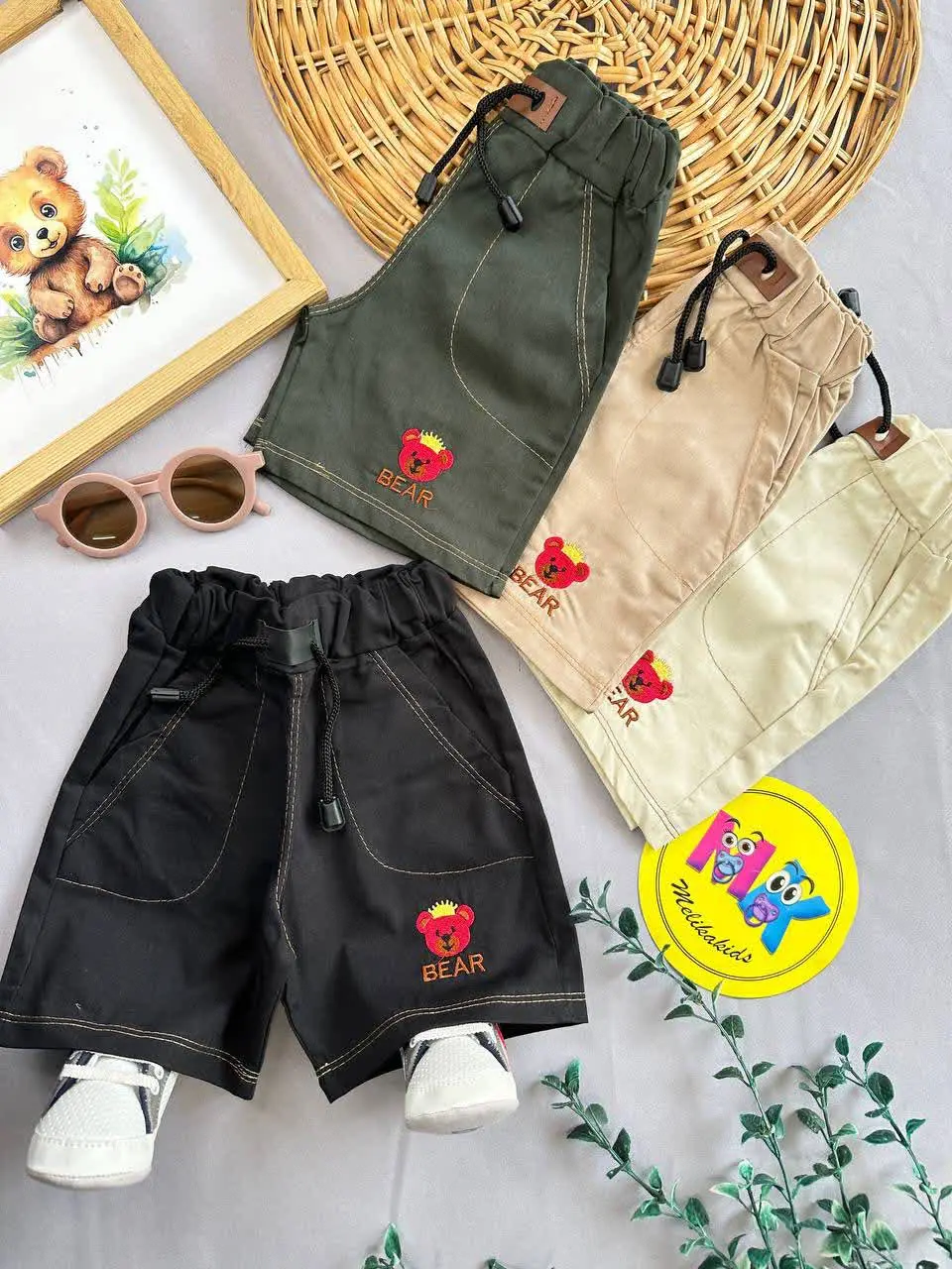 شلوارک طرح کتان خرس Bear نوزادی و کودک کد ۱۲۰۲۸ 
