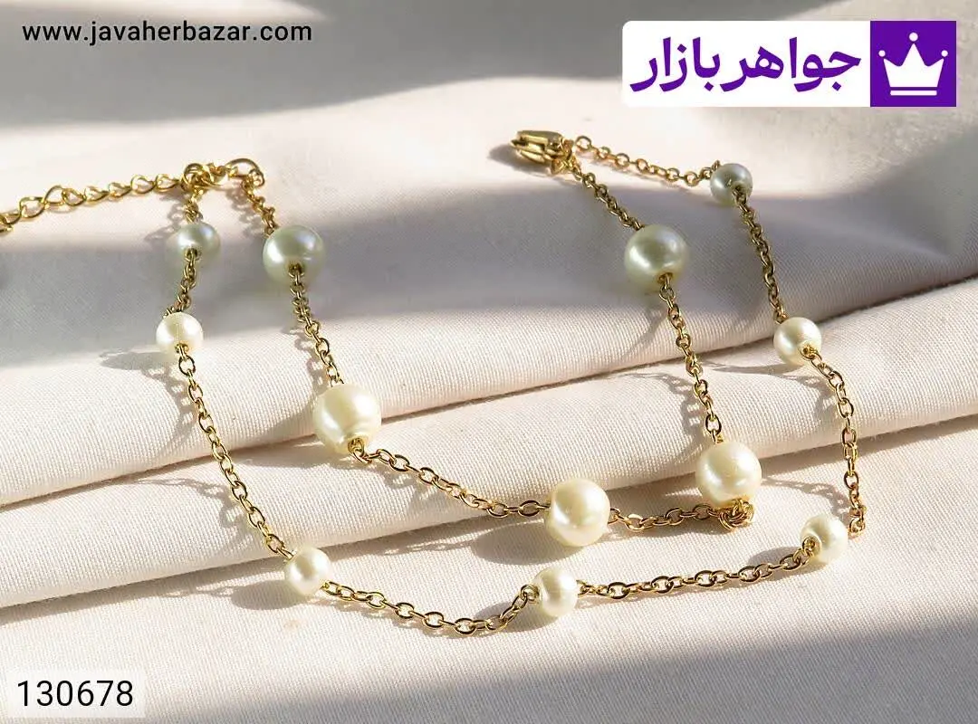 پابند یا دستبند استیل با مروارید سنتاتیک - کد ۱۳۰۶۷۸
