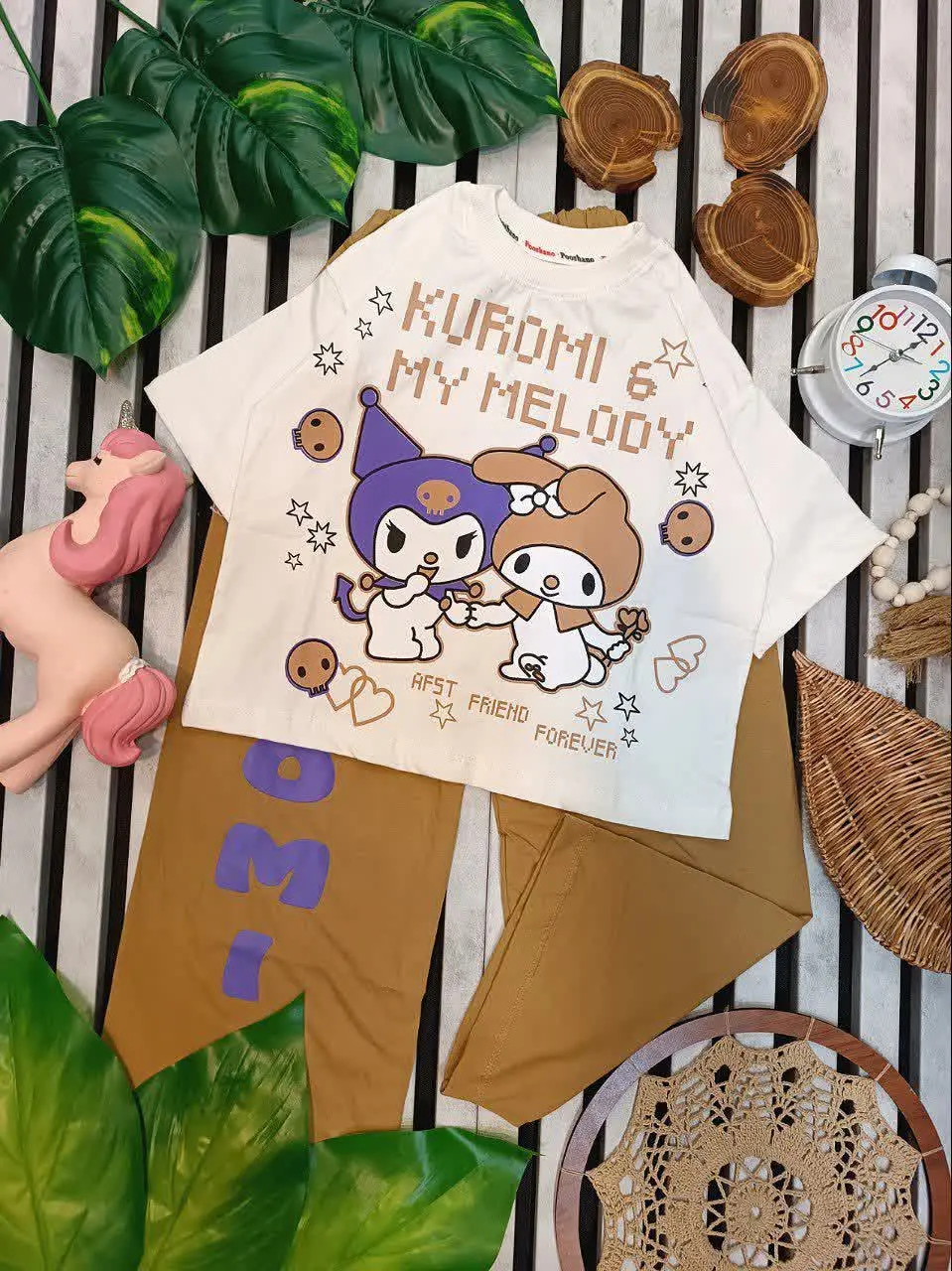 🦄😍کراپ با شلوار بگ طرح کرومی و ملودی
