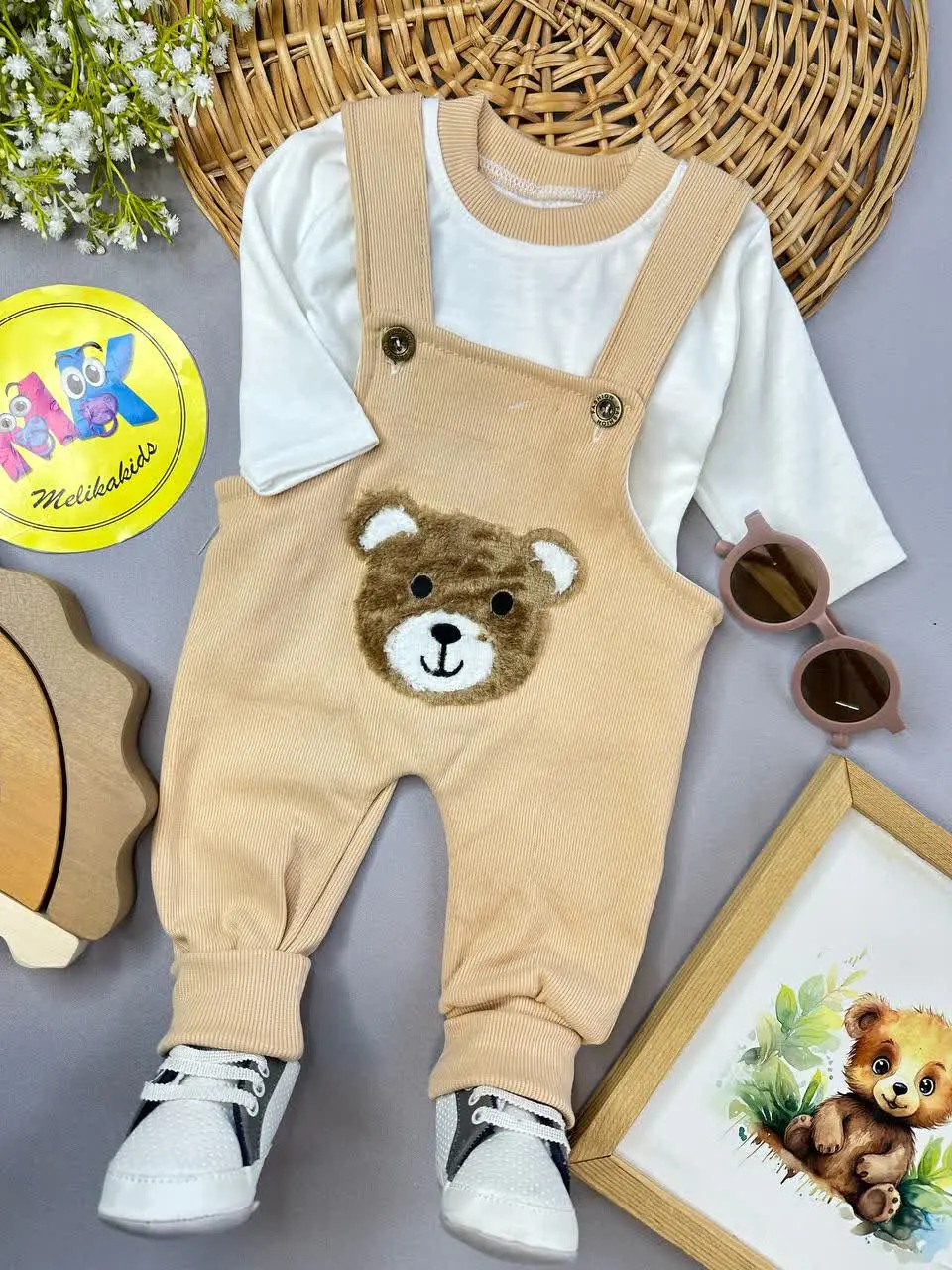 سرهمی پیشبندی کبریتی طرح بیبی خرس پشمالو نوزادی و کودک کد ۱۱۲۱۰۶ 
