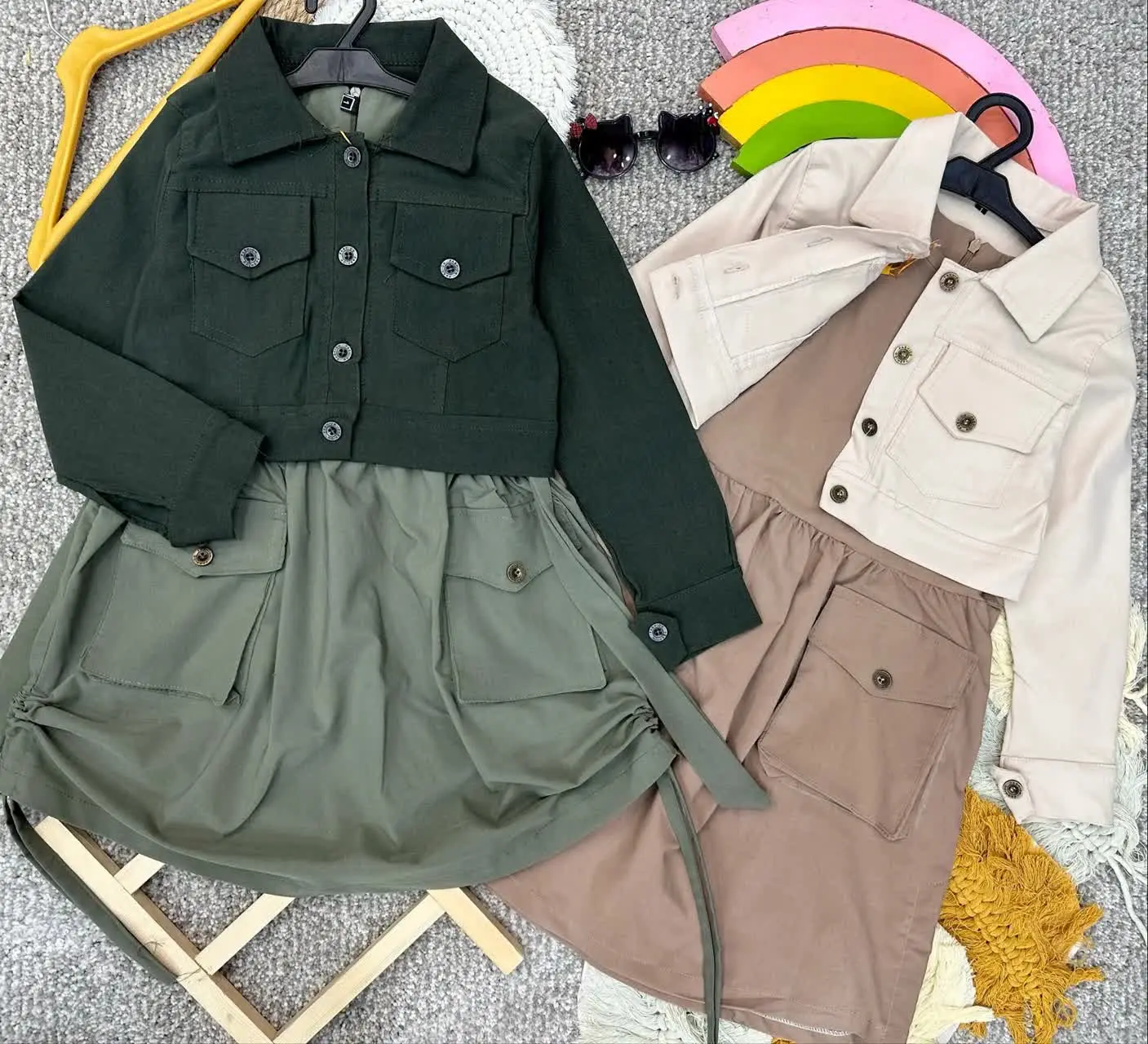 👫کت سارافون دخترانه کتان کارگو✅
