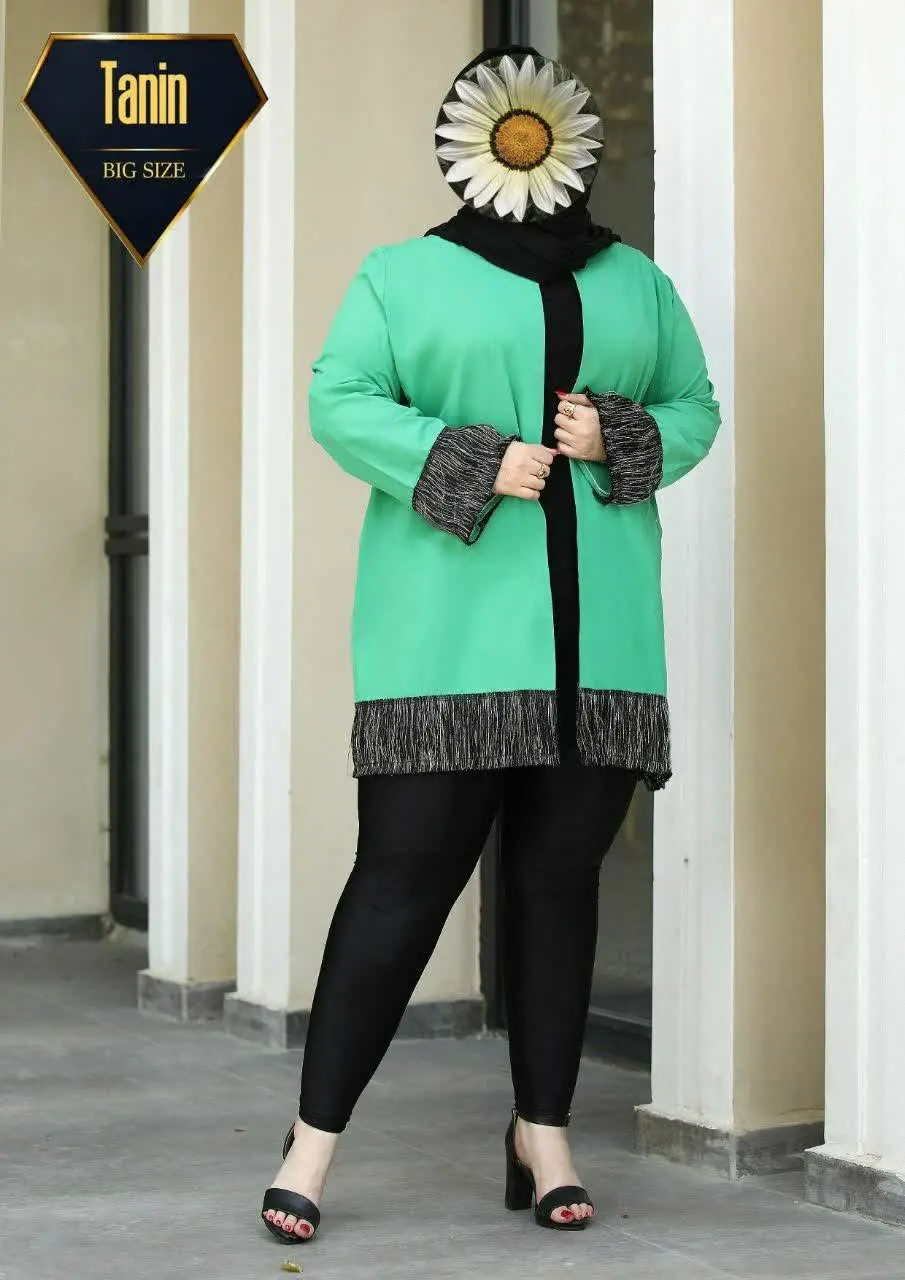 مانتو کتی بیگ سایز ریشه بلند مشکی 
