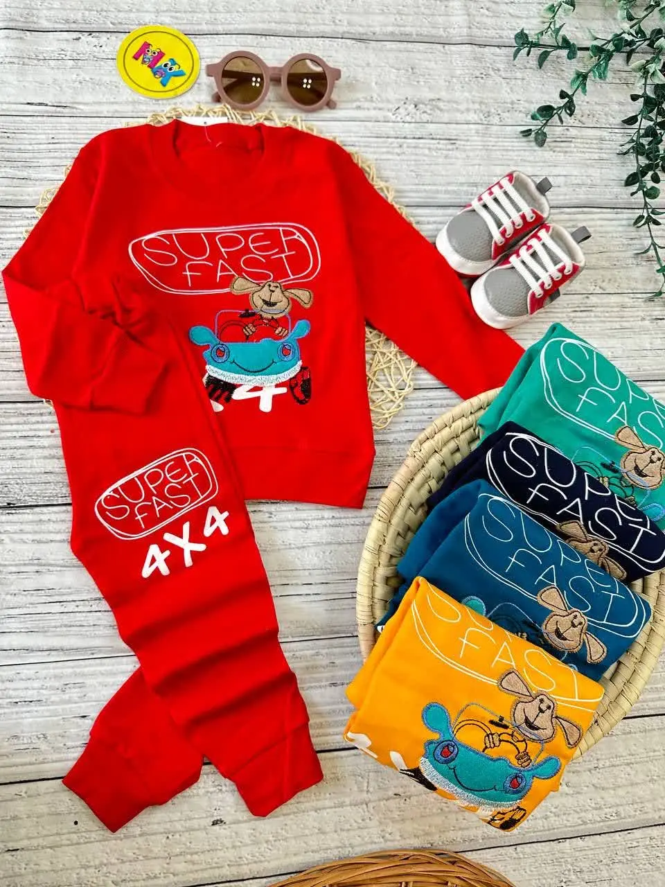 بلوز شلوار طرح هاپو فوق سریع نوزادی و کودک کد ۱۷۳۰۳۰ 
