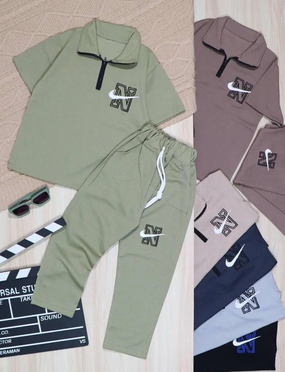 👫تیشرت و شلوار بیسکوئیتی یقه دار نیم زیپ N👫
