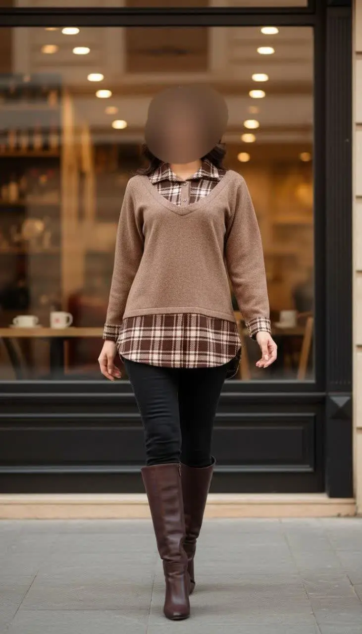 👚 بلوز یقه مردانه چهارخانه