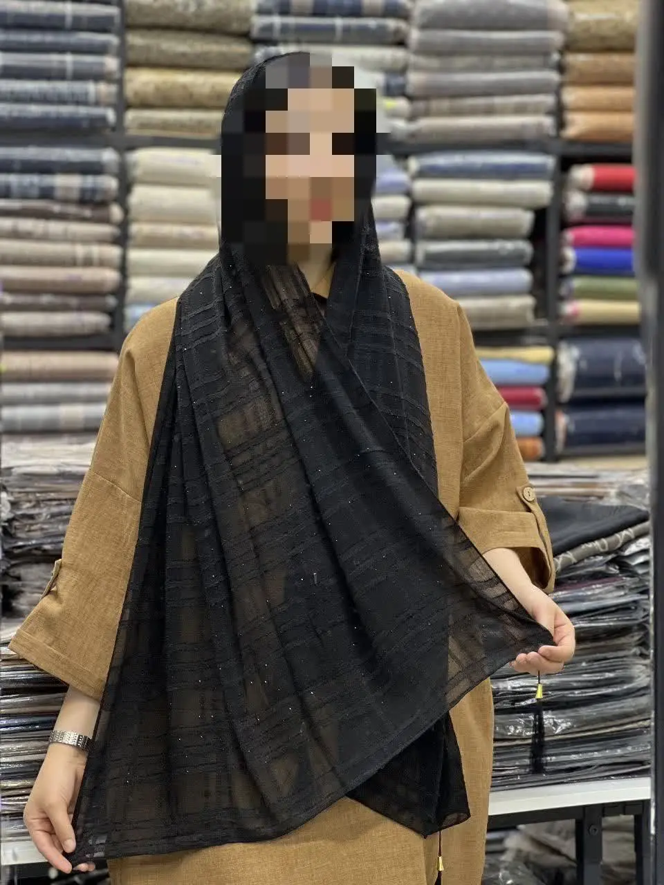 ✨شال اسما نگین دار (تک رنگ مشکی) 
