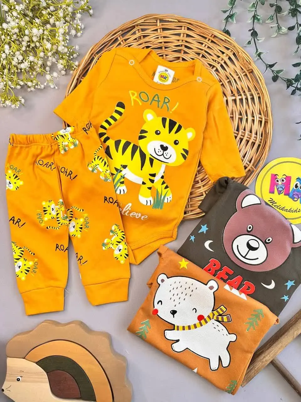 بادی شلوار طرح ببر نارنجی ن...