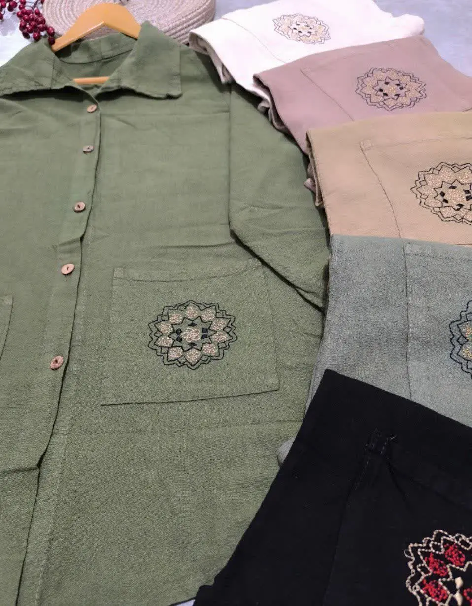 ✅ شومیز الیاف طبیعی دوجیب، 
