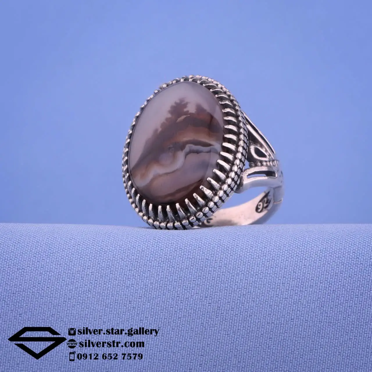 🌳 انگشتر #مردانه عقیق شجر اصل دستساز کد ۶۶۵
