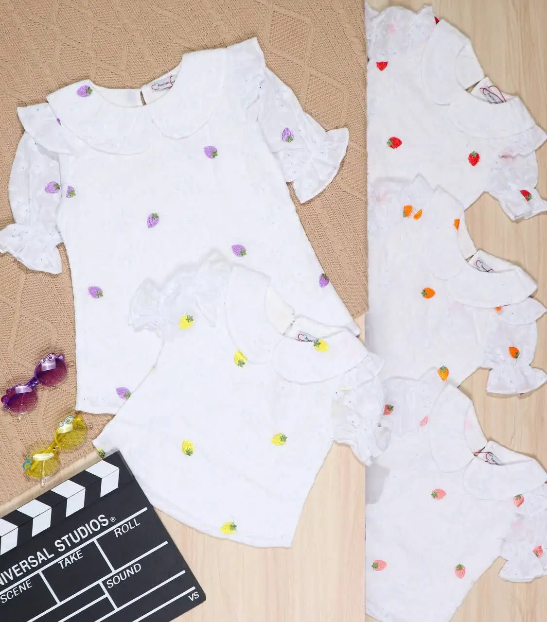 👫شومیز سفید گلدوزی توت فرنگی 👫
