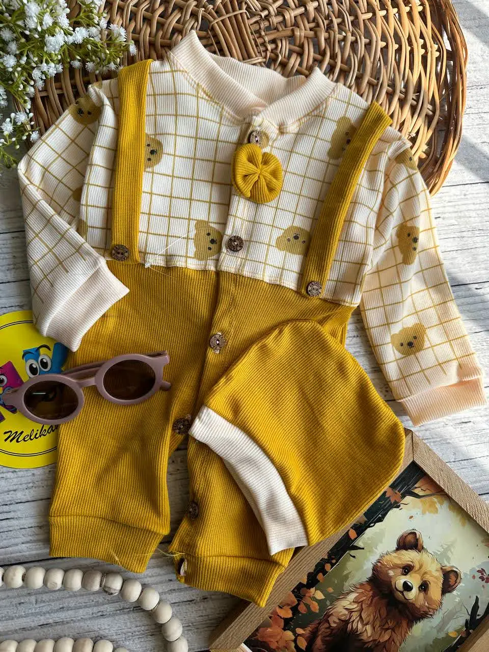 سرهمی طرح تدی چهارخونه کبریتی نوزادی و کودک کد ۱۱۲۱۱۷ 
