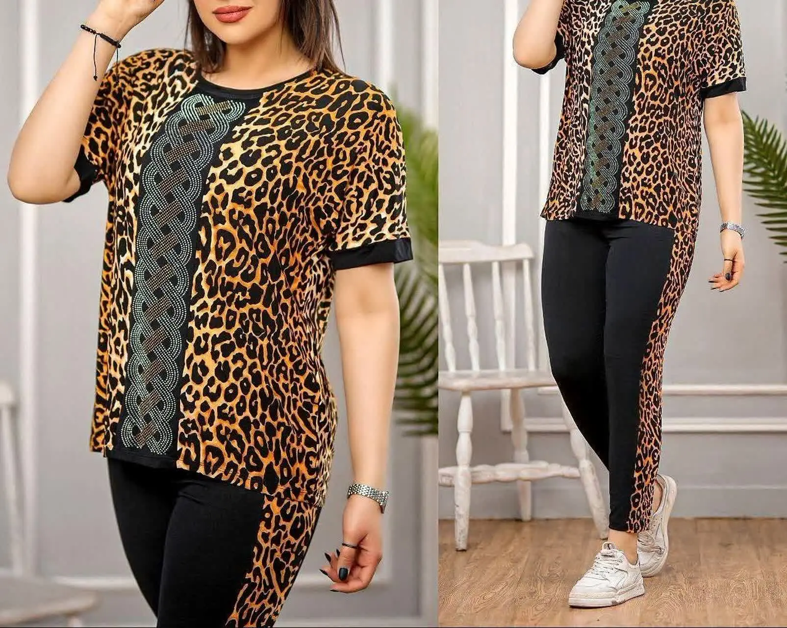 👚نام: ست #بلوز_شلوار وسط نگین دار تیره
