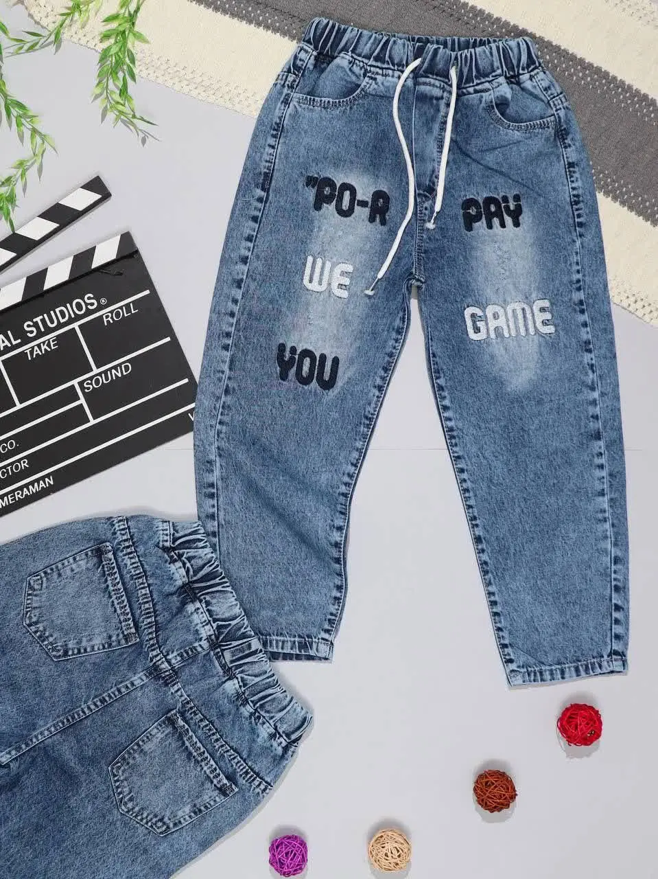 👫شلوار جین پسرانه مام آبی گ...