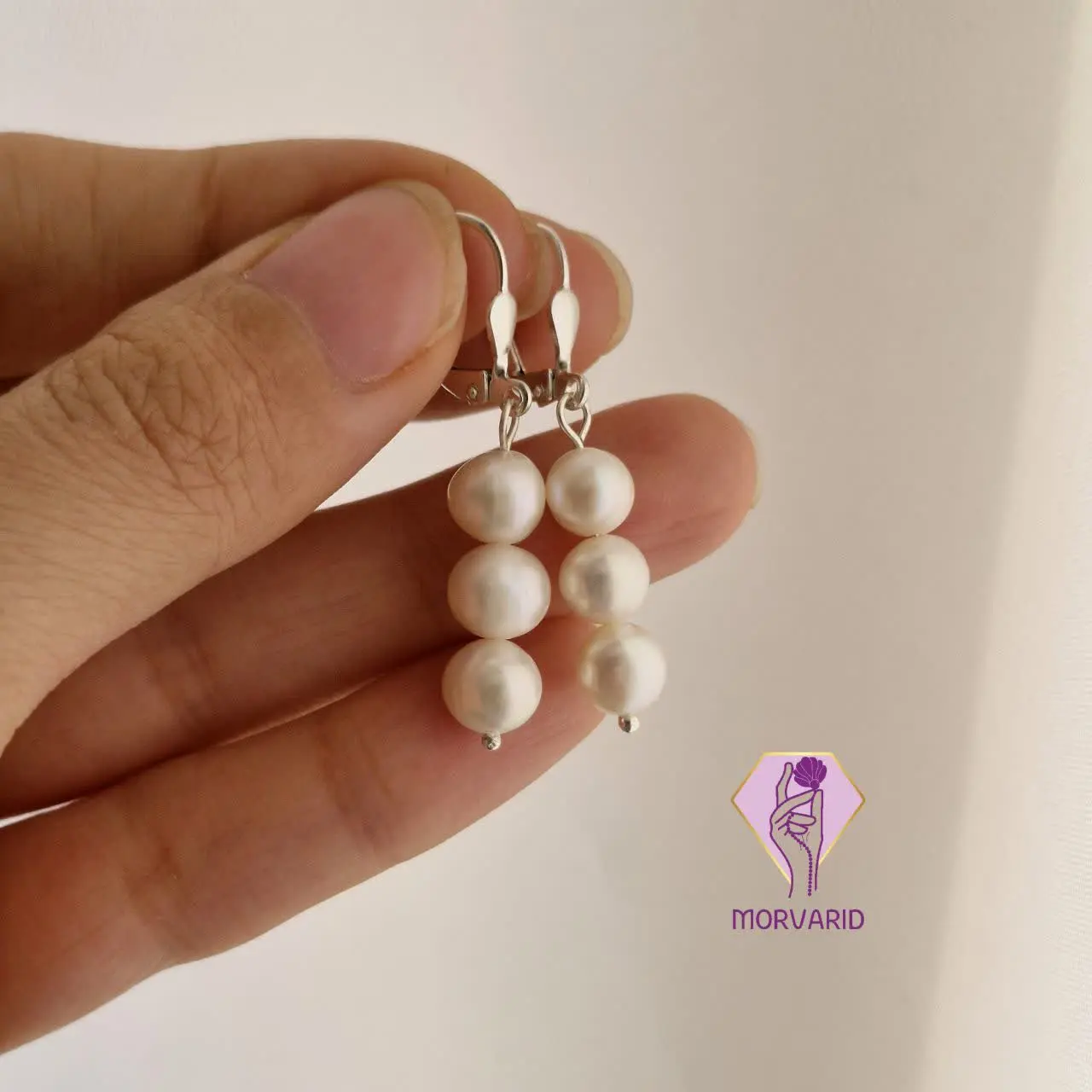 گوشواره مروارید سه تایی نقره