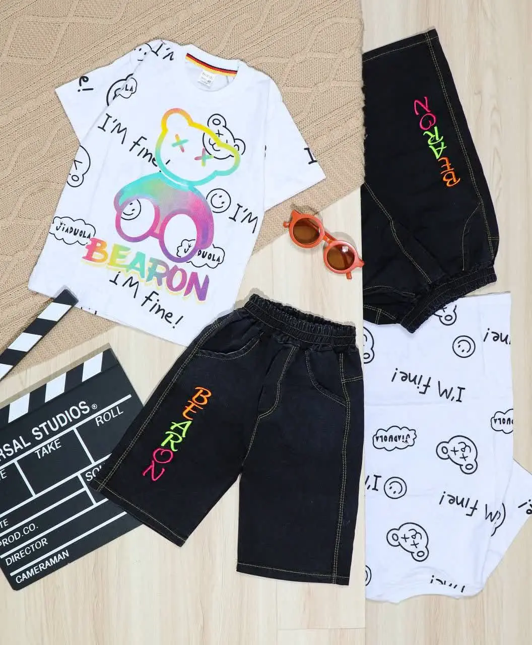 👫تیشرت و شلوارک جین چاپ تدی BEARON👫
