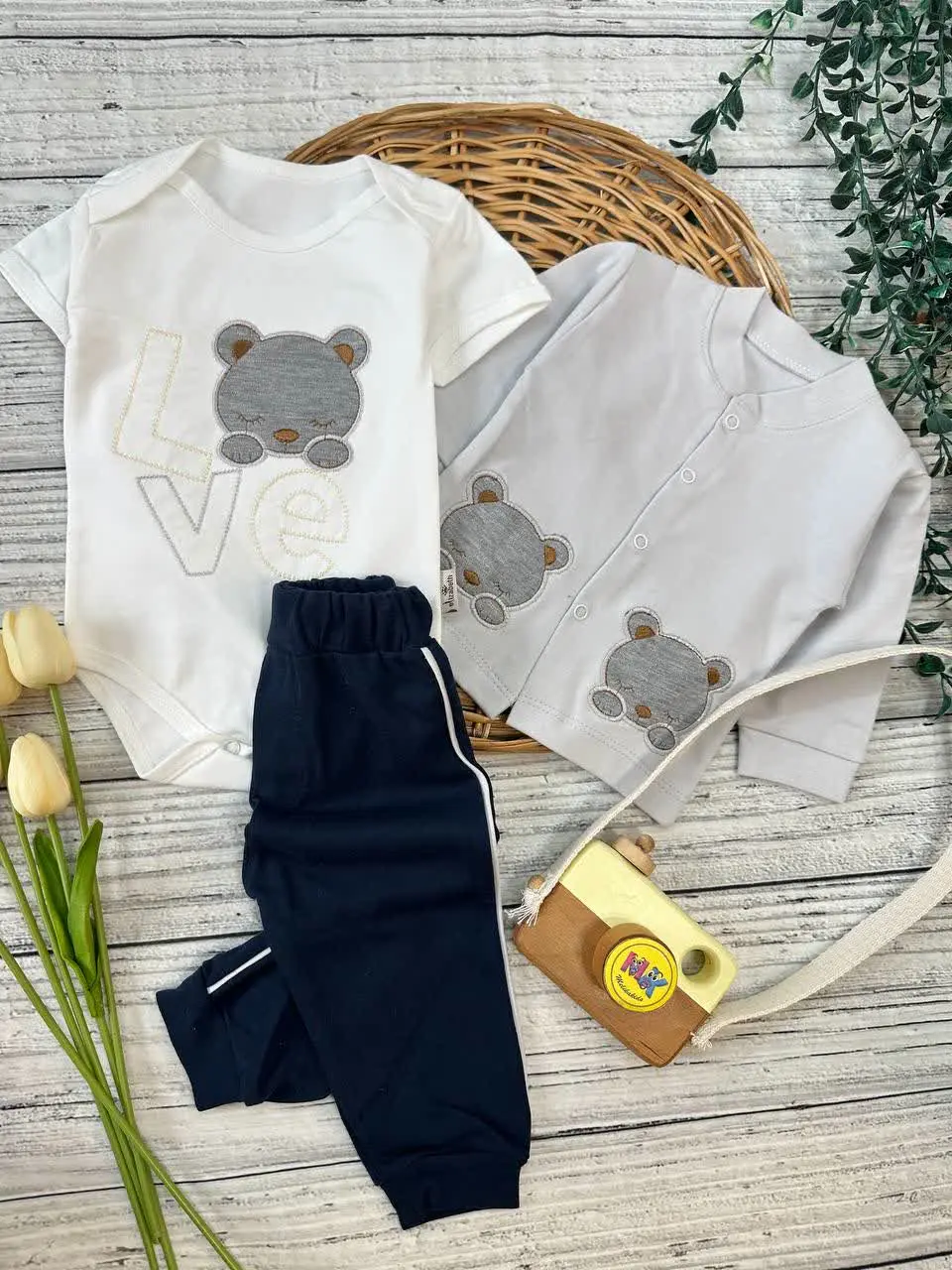 سه تکه دو خرس طوسی نوزادی و کودک کد ۱۱۷۲۴۰ 
