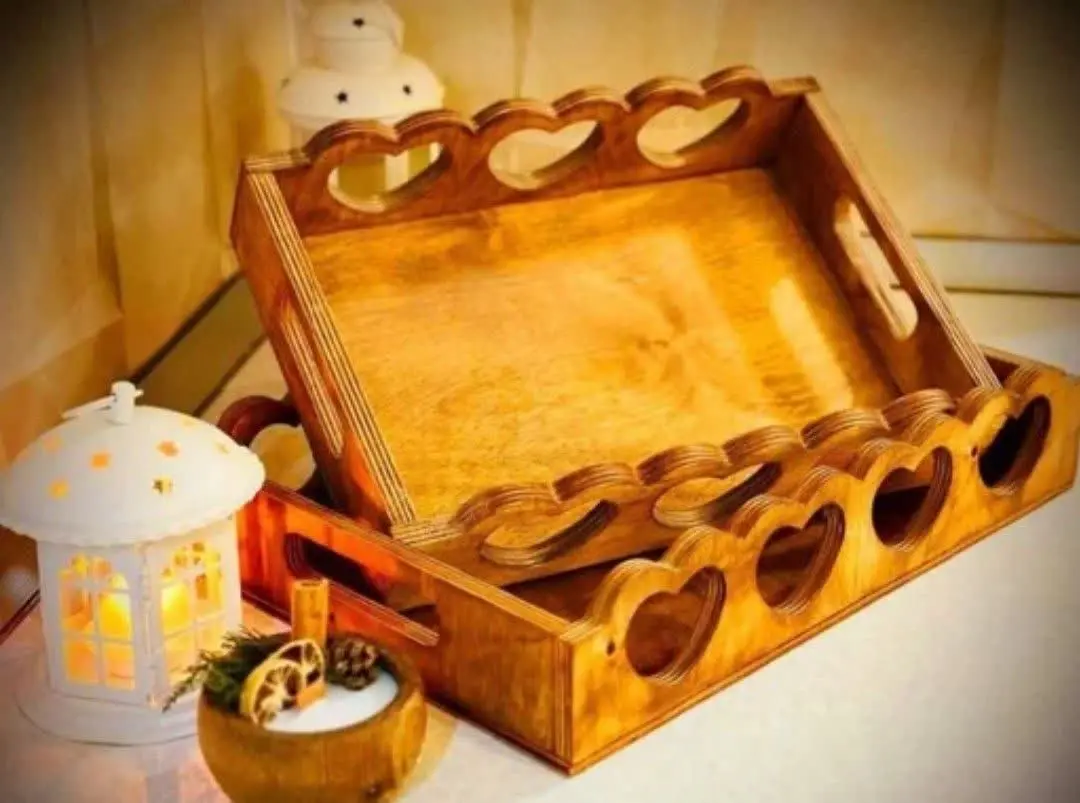 🌼سینی چوبی، جفتی طرح قلب 😍
