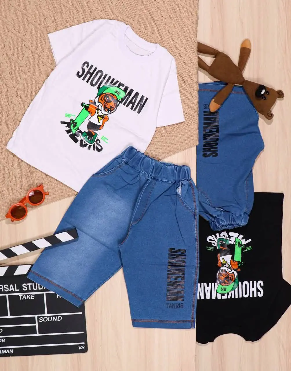 👫تیشرت و شلوارک جین ببر عینکی👫
