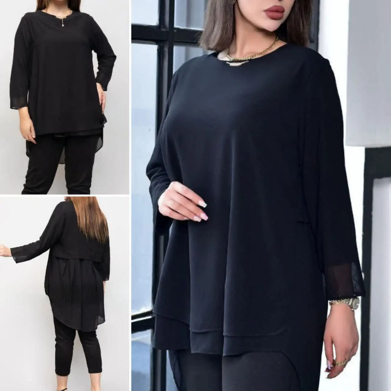 💞 شومیز مشکی پشت بلند ساده💞
