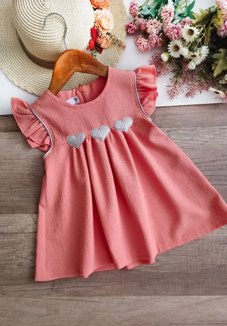 🌸پیراهن تک دخترانه طرح قلب نقره ای🌸
