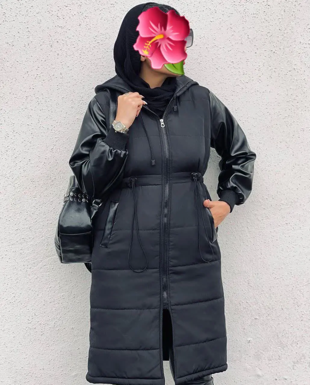 کاپشن آستین چرم