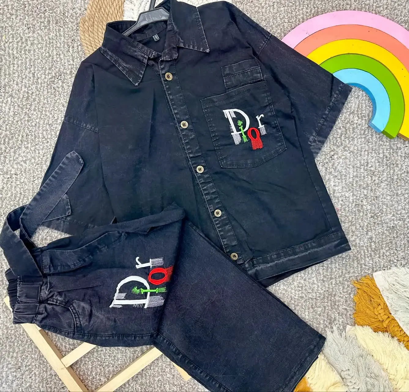 👫پیراهن شلوار بگ لی دخترانه گلدوزی دیور قواره بزرگ ✅
