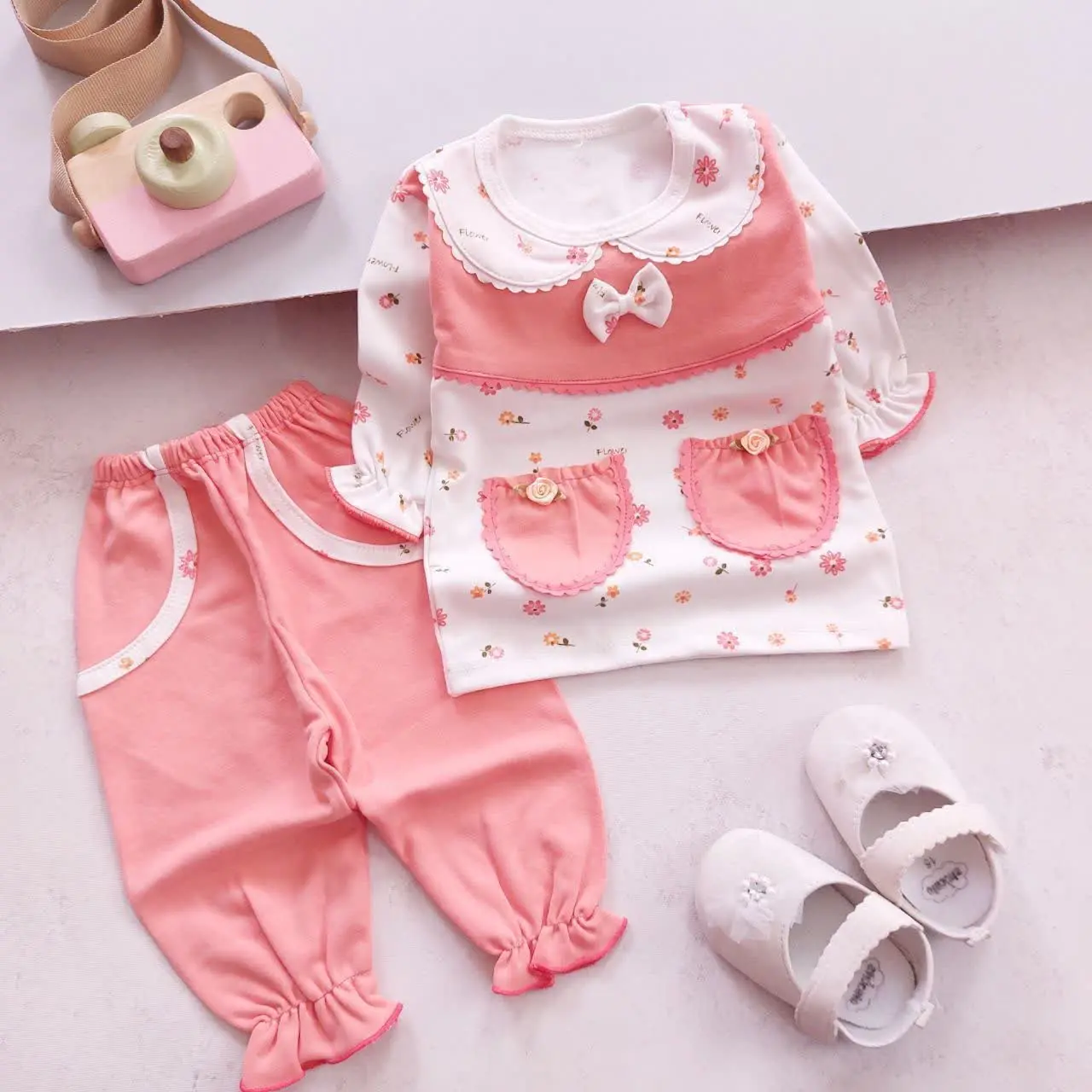 بلوز شلوار گلبهی دوجیب🧡🤍