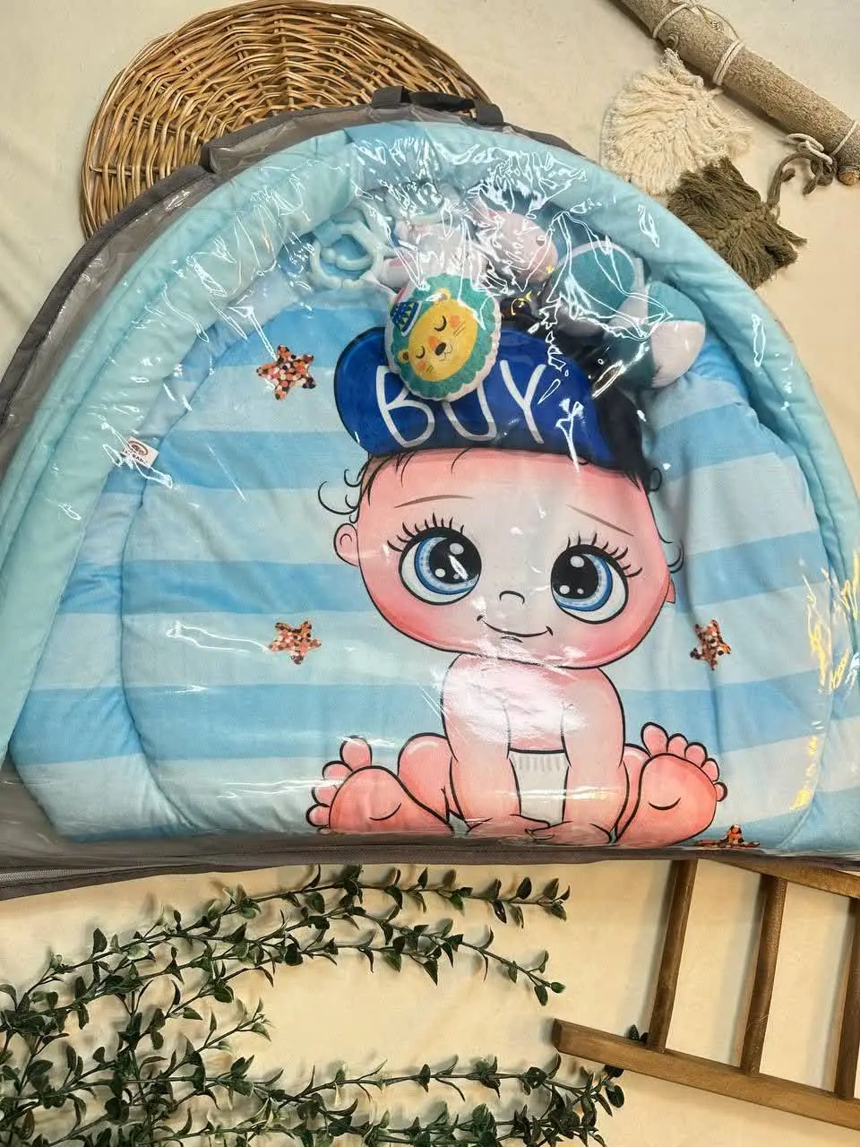 تشک بازی مخمل دایره طرح پسر نوزادی و کودک کد ۹۱۰۱۱ 
