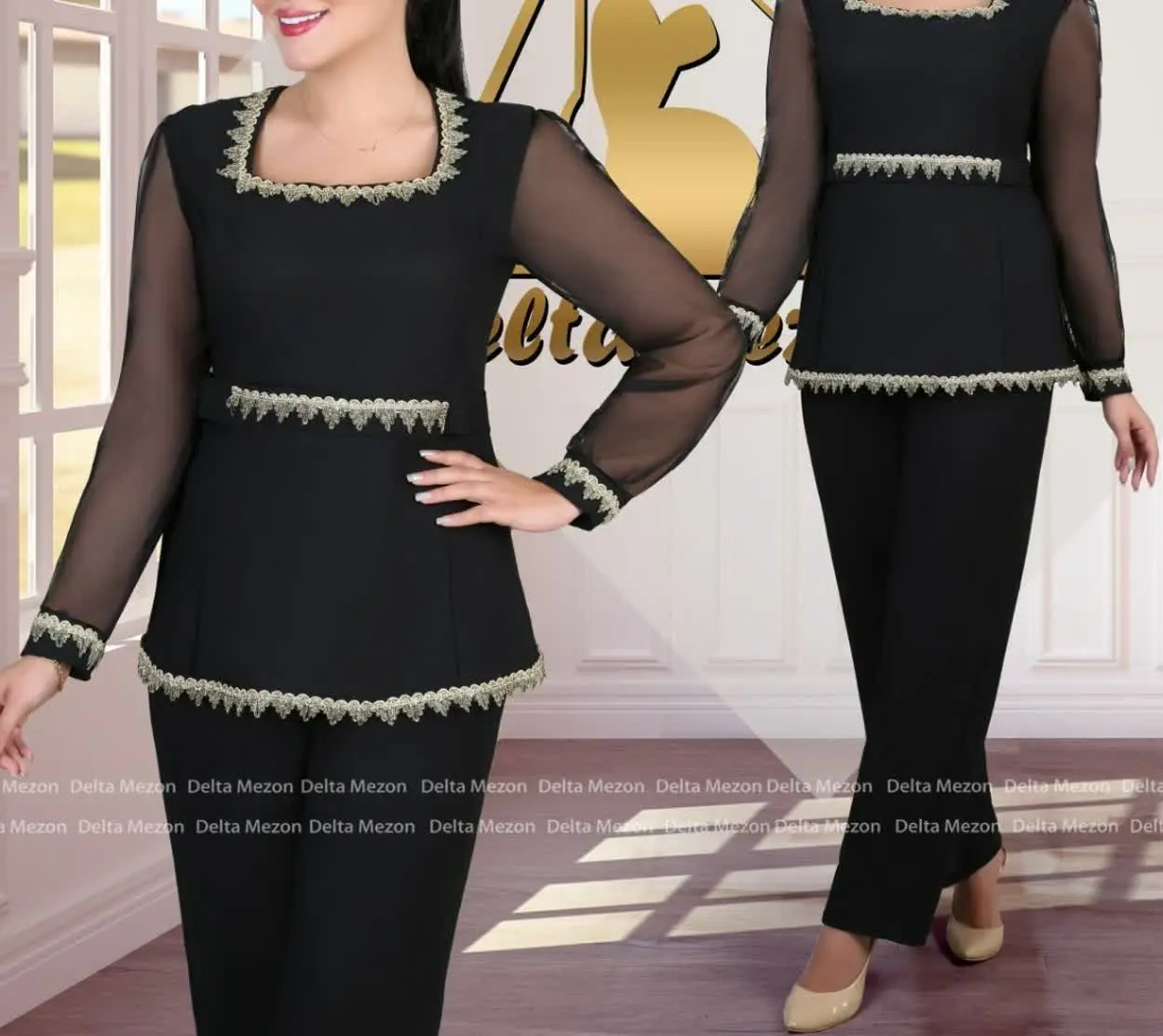 ✅شومیز و شلوار ۲ps زیبای مدل ترک چشمک
