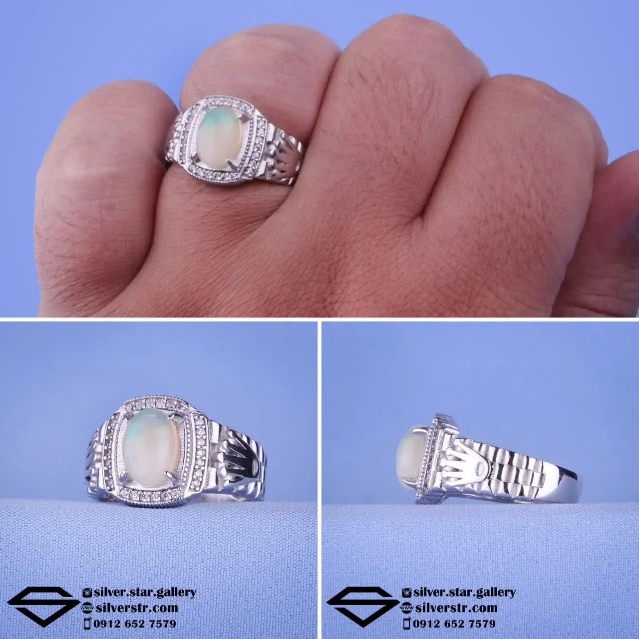 🌈 انگشتر مردانه اپال اصل کد...