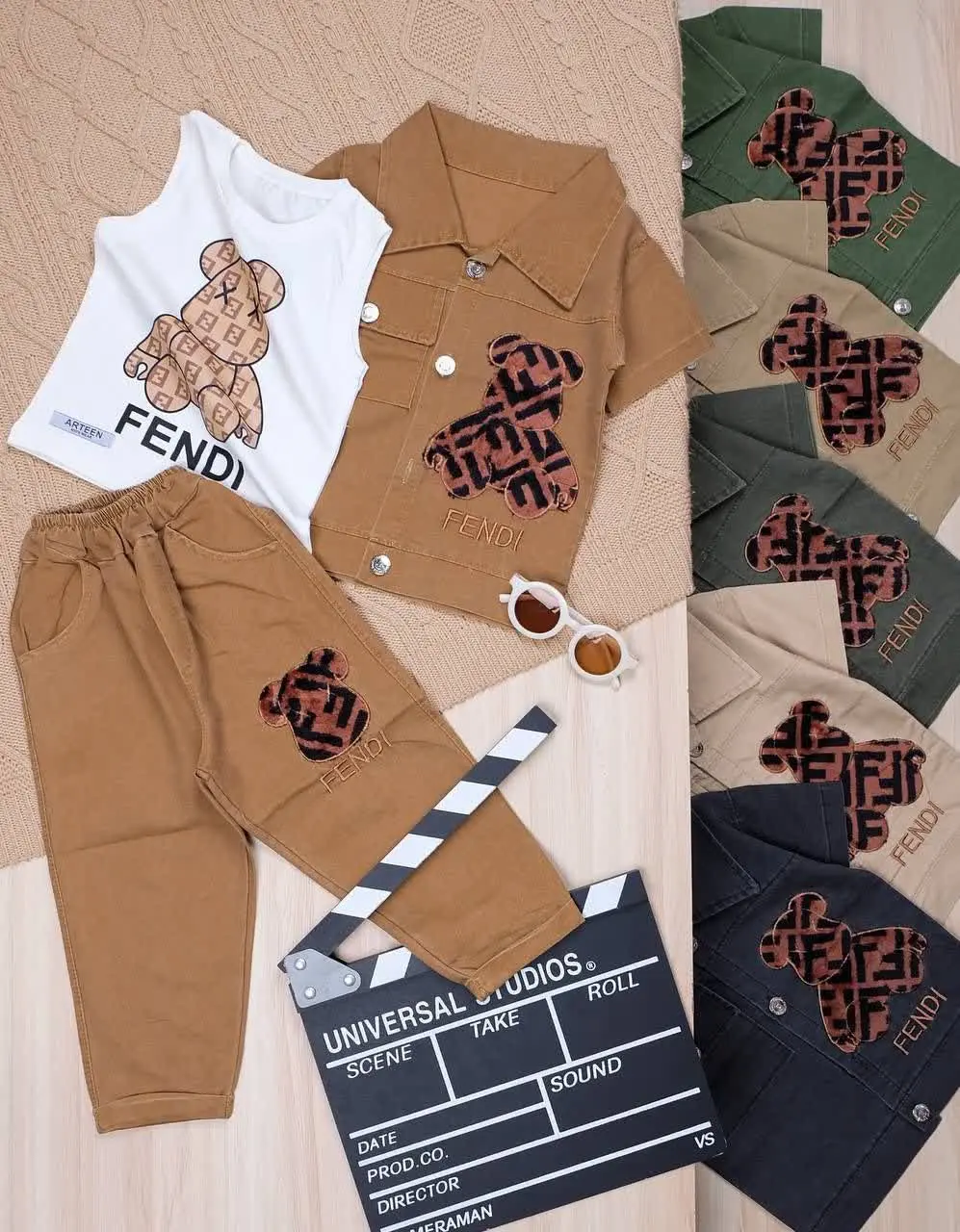 👫سه تیکه کتان گلدوزی خرس FENDI 👫

