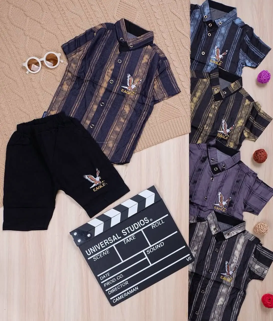 👫پیراهن و شلوارک تنسل راه راه پهن عقاب👫
