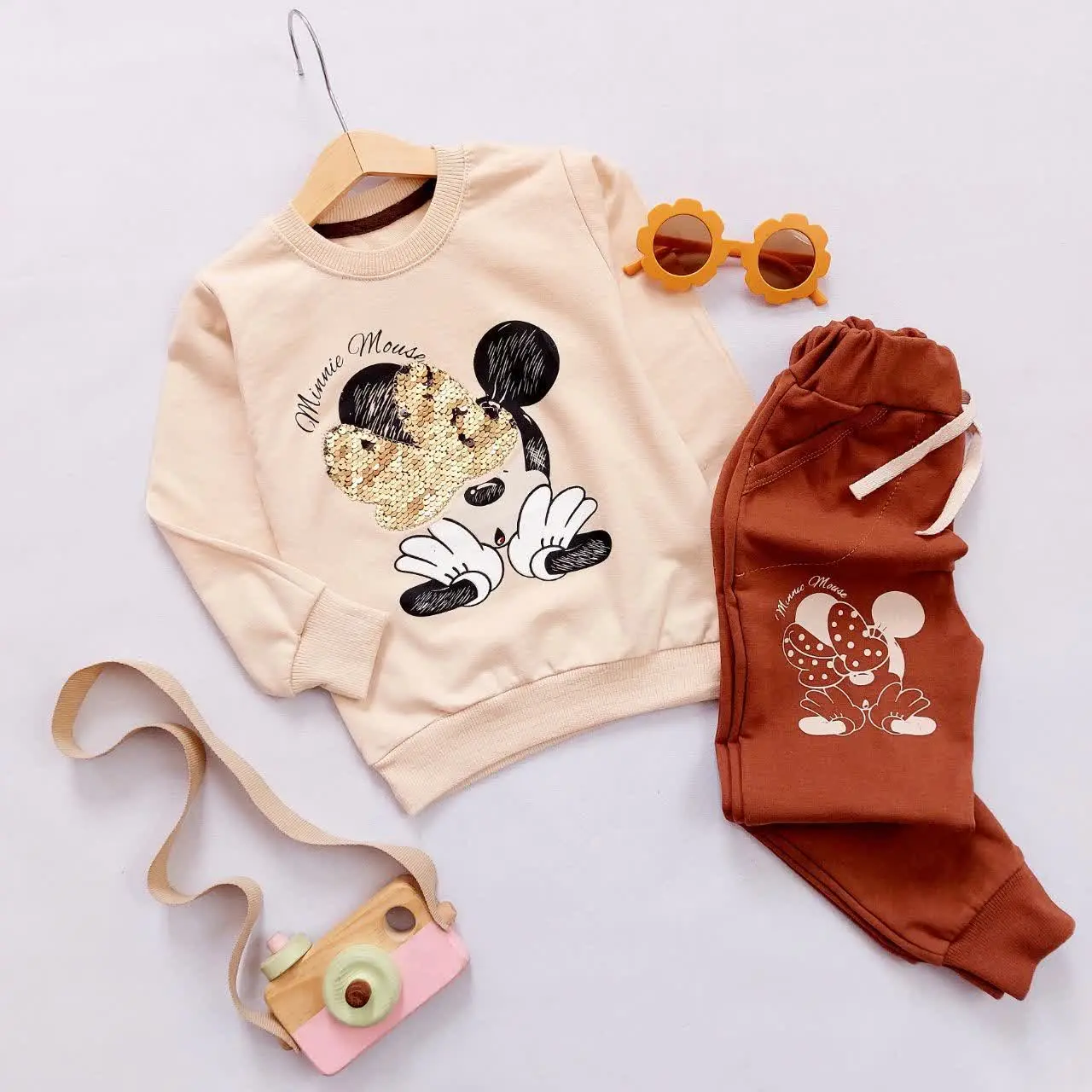 بلوز شلوار کرم شکلاتی مینی پولکی
