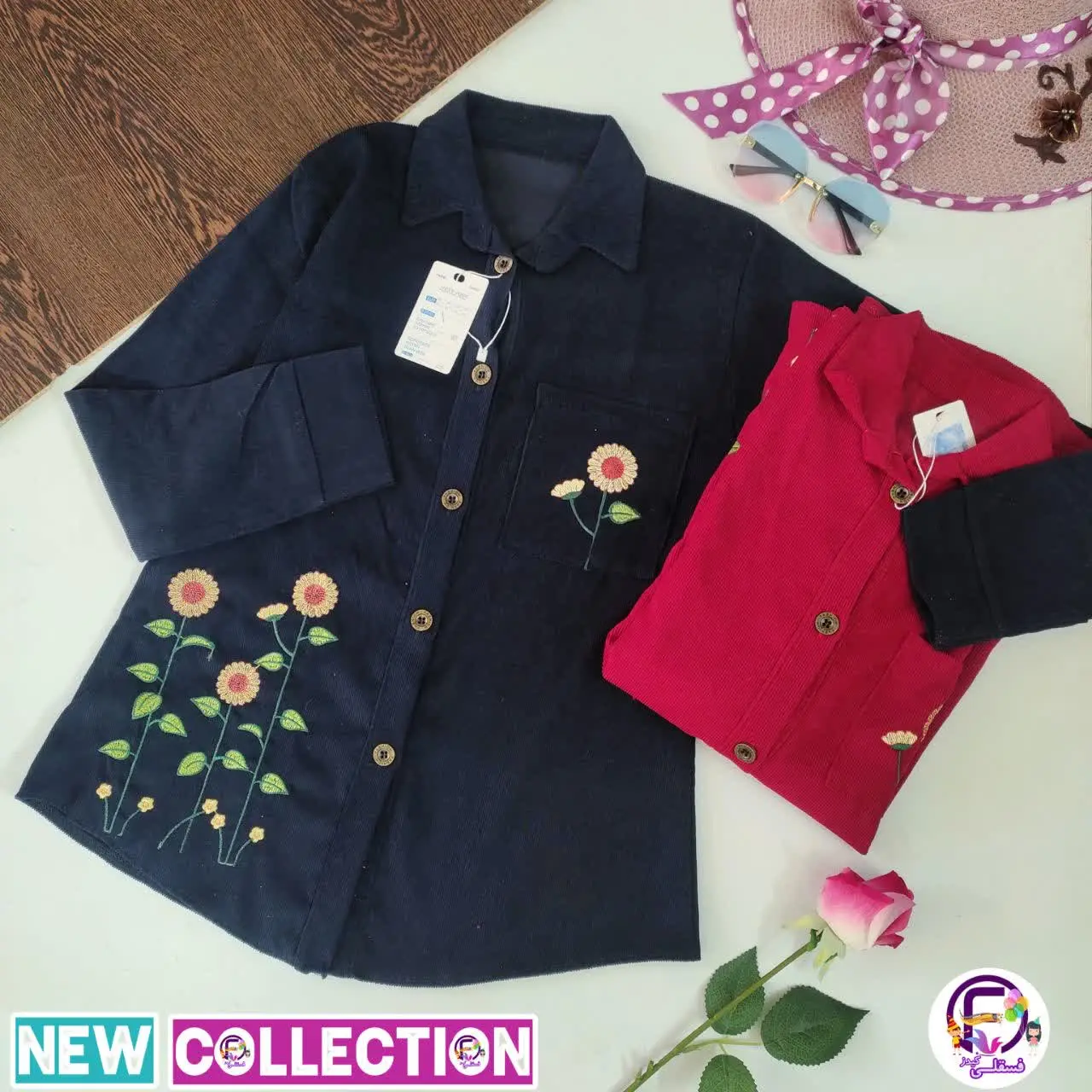 🔅جنس: مخمل کبریتی ریز، روی جیب و دم لباس گلدوزی شده، یقه مدل مردانه، جلو باز و دکمه میخوره، دم لباس 
