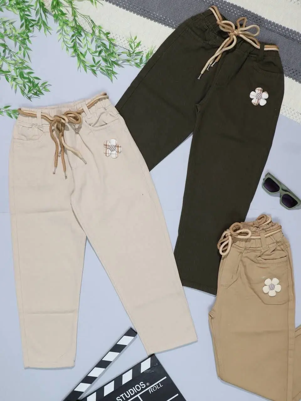 👭شلوار کتان دخترانه مام فیت...