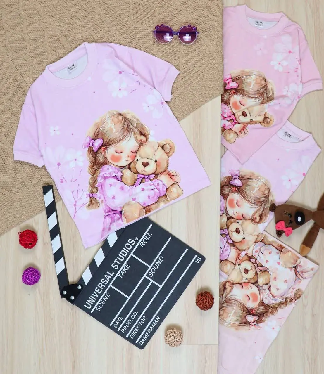 👫تیشرت پسرانه چاپ دختر و خرس👫
