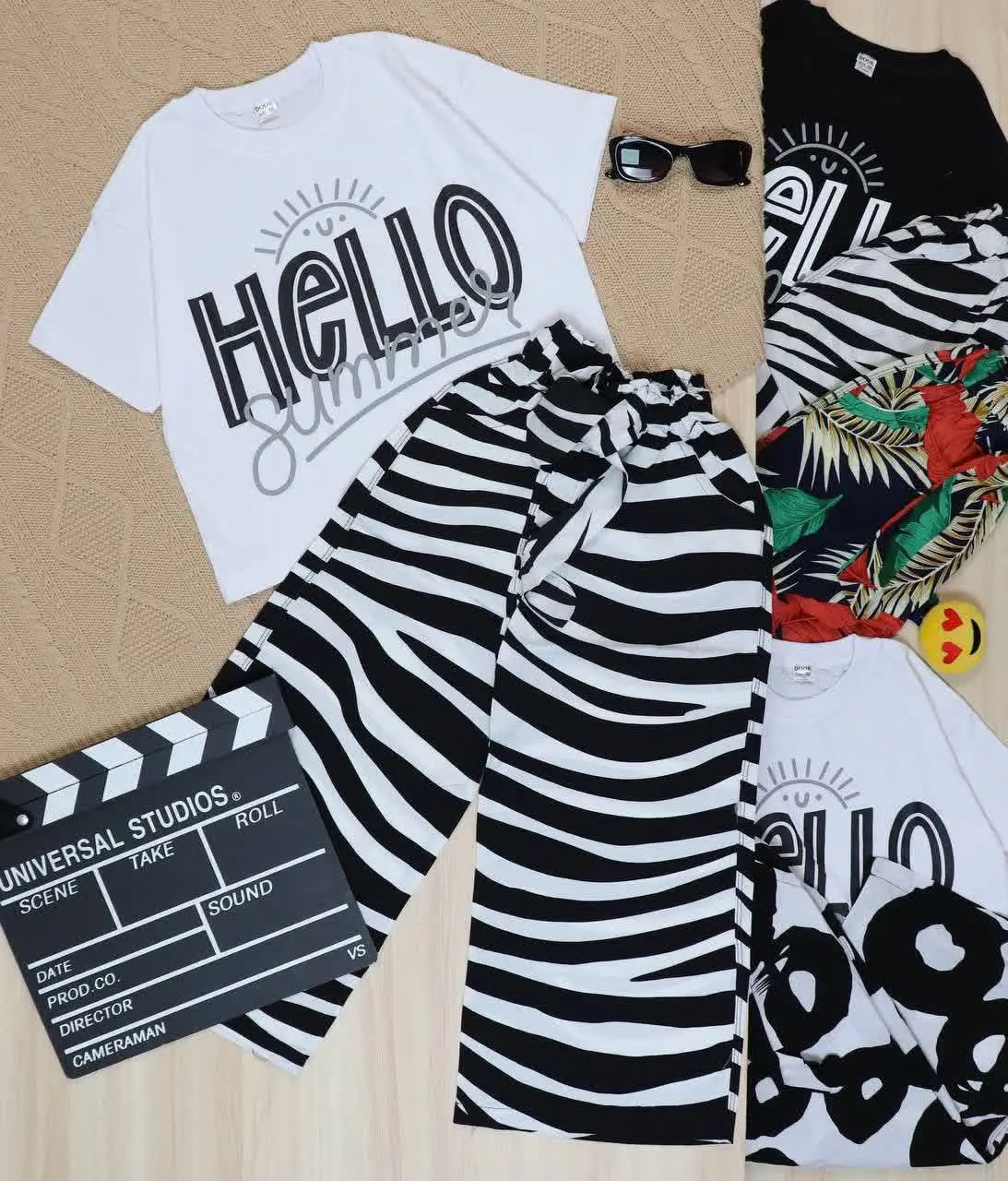 👫کراپ و شلوار نخی چاپ HELLO👫
