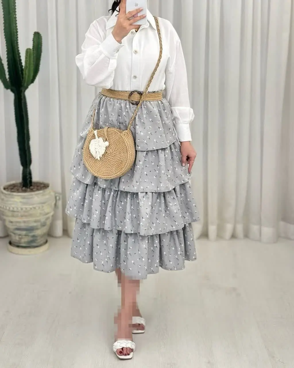 🌻دامن طبقه‌ای گل گچی مدل آتنا
