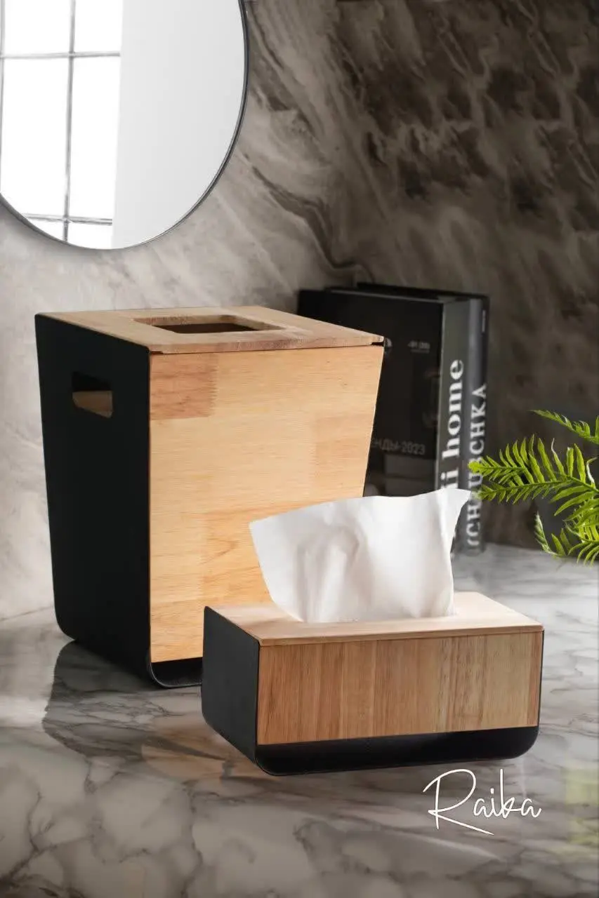 💥ست سطل و دستمال فلزی چوبی