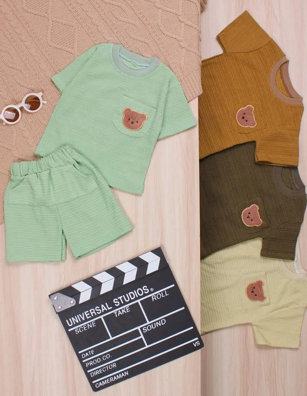 👫تیشرت و شلوارک بیسکوئیتی گلدوزی خرس 👫
