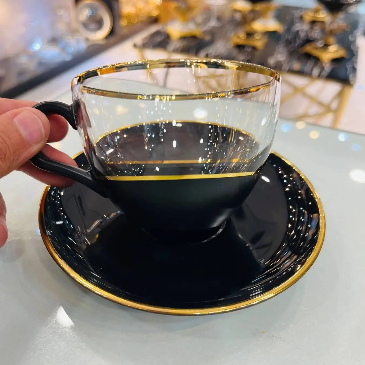 🛑 #فنجان_نعلبکی بیسیک پاشا مشکی طلایی
