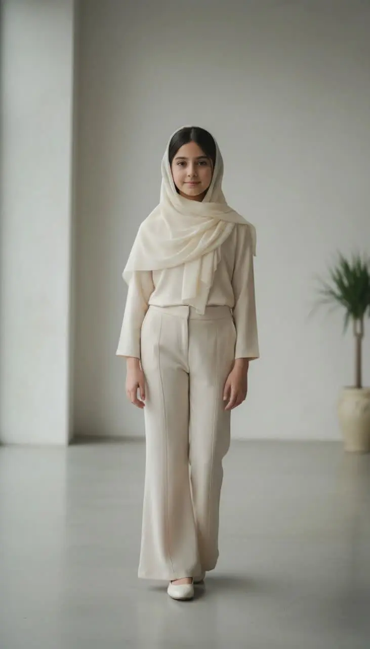 شلوار لینن رنگ شیری ۱۰ سال...